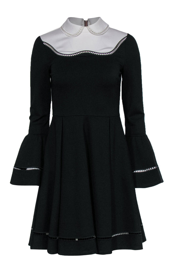 Current Boutique-Ted Baker - Black & White Collared Bell Sleeve Dress w/ Cutout Trim Sz 4