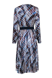 Current Boutique-Ted Baker - Blue Brown & White " Quartz" Printed Midi Dress w/ Pleats Sz 8