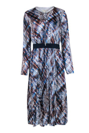 Current Boutique-Ted Baker - Blue Brown & White " Quartz" Printed Midi Dress w/ Pleats Sz 8