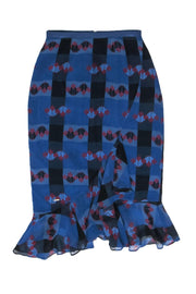 Current Boutique-Ted Baker - Blue, Navy, & Red Print Ruffle Skirt Sz 2