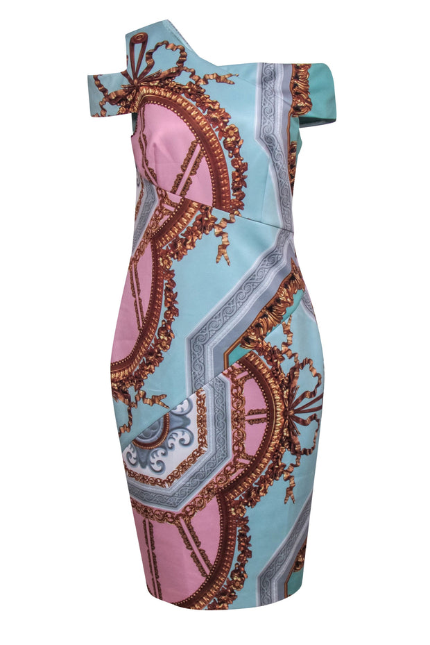 Current Boutique-Ted Baker - Blue & Pink Digital Print Sheath Dress Sz 8