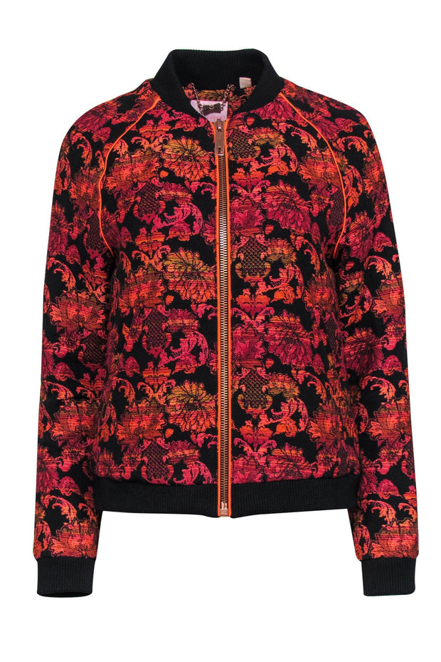 Current Boutique-Ted Baker - Bright Red & Orange Paisley Jacquard Bomber Jacket Sz 4