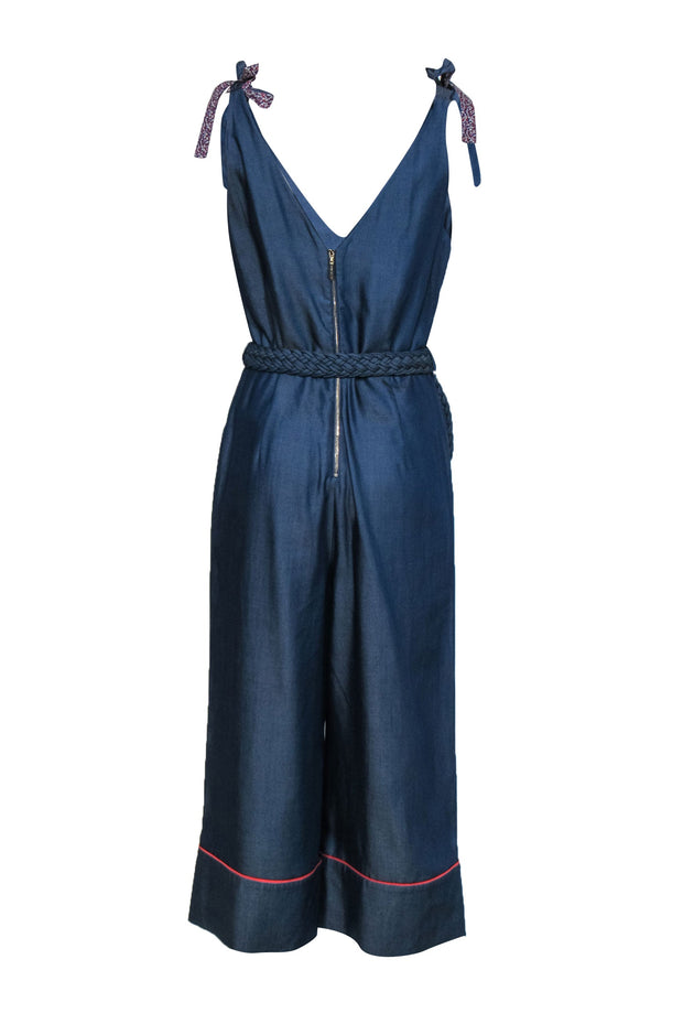 Current Boutique-Ted Baker - Chambray V-Neck Wide Leg Jumpsuit w/ Braided Belt & Tie Shoulder Sz 6