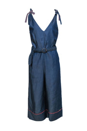 Current Boutique-Ted Baker - Chambray V-Neck Wide Leg Jumpsuit w/ Braided Belt & Tie Shoulder Sz 6