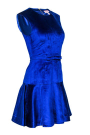 Current Boutique-Ted Baker - Cobalt Blue Velvet Fit & Flare Dress w/ Bow Waistband Sz 2