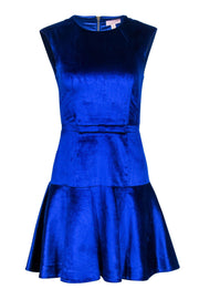 Current Boutique-Ted Baker - Cobalt Blue Velvet Fit & Flare Dress w/ Bow Waistband Sz 2