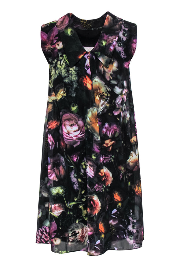 Current Boutique-Ted Baker - Dark Floral Mock Neck Shift Dress Sz 6