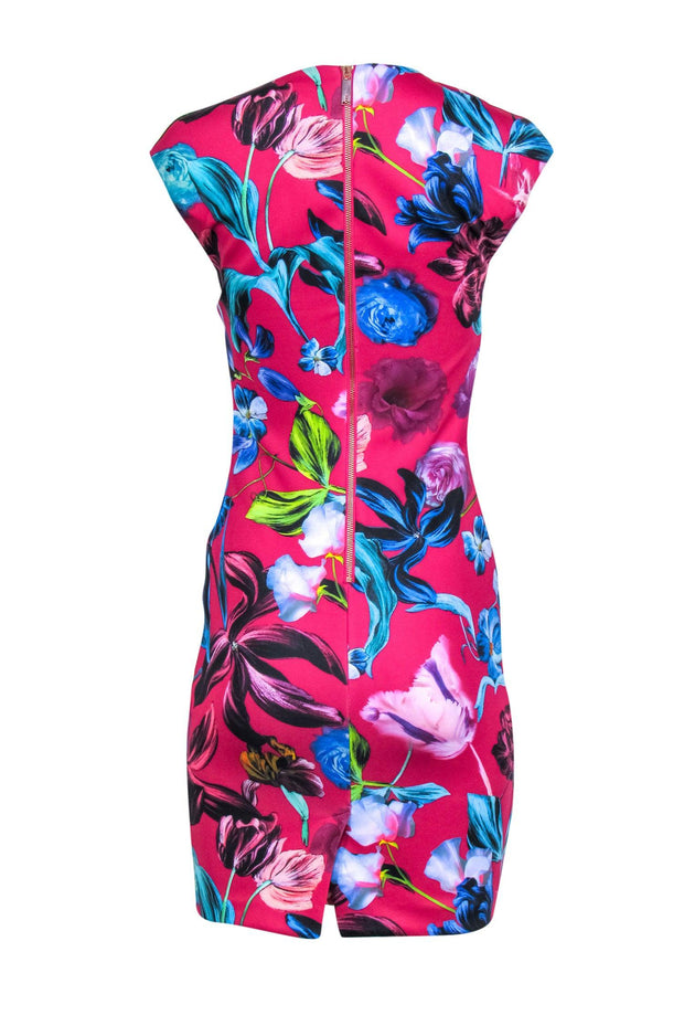 Current Boutique-Ted Baker - Dark Pink Floral Print Sleeveless Sheath Dress Sz 4