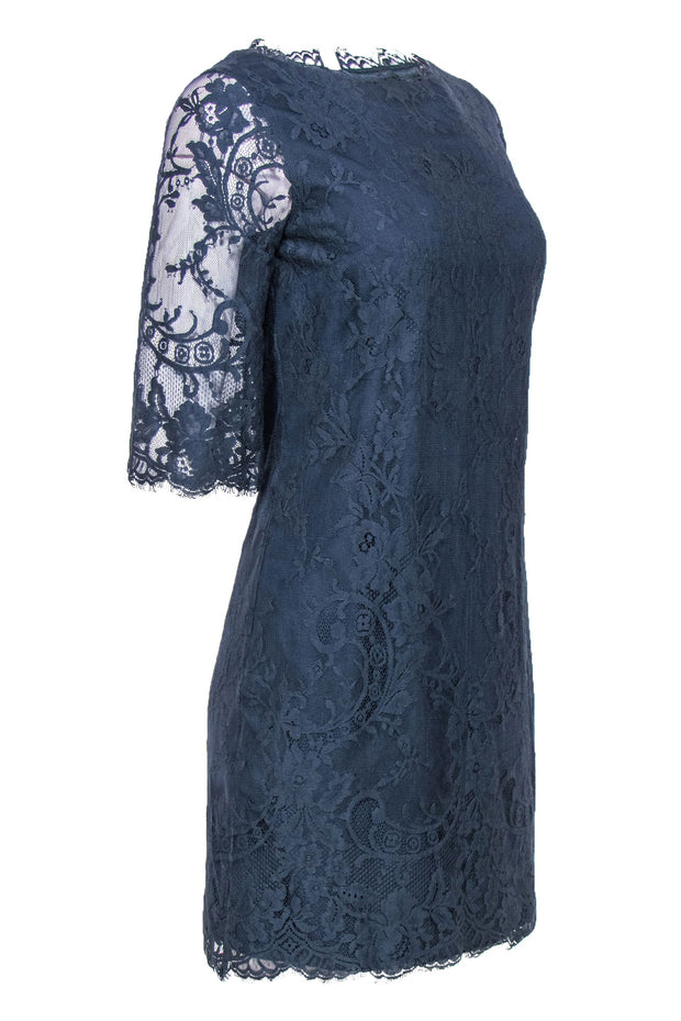 Current Boutique-Ted Baker - Dusty Blue Lace Shift Dress Sz 4