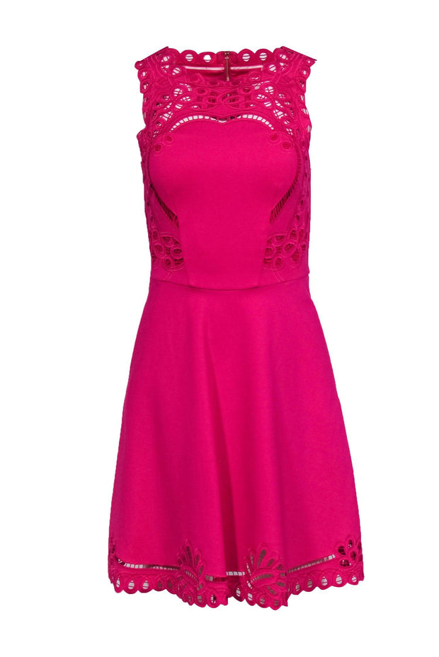 Current Boutique-Ted Baker - Fuchsia Sleeveless Lace Embroidery A-Line Midi Dress Sz 4