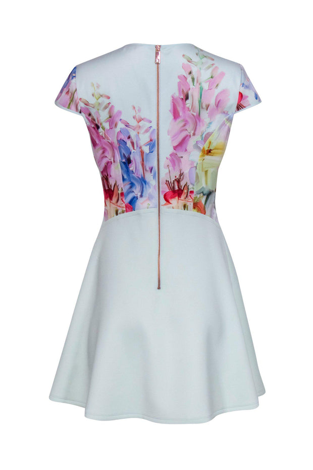 Current Boutique-Ted Baker - Light Blue Floral Print Cap Sleeve Fit & Flare Dress Sz 8