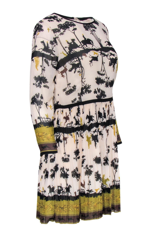 Current Boutique-Ted Baker - Light Pink, Black & Chartreuse Equestrian Print Fit & Flare Dress Sz 10