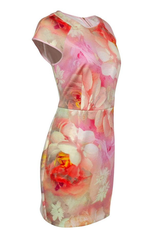 Current Boutique-Ted Baker - Light Pink Floral Print Cap Sleeve Sheath Dress Sz 10