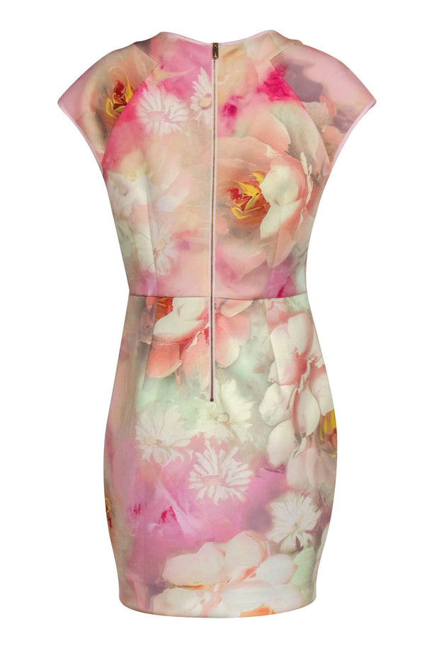 Current Boutique-Ted Baker - Light Pink Floral Print Cap Sleeve Sheath Dress Sz 10