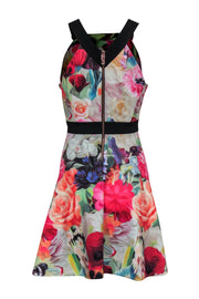 Current Boutique-Ted Baker - Marbled Floral Print A-Line Dress w/ Buckles Sz 10