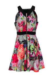 Current Boutique-Ted Baker - Marbled Floral Print A-Line Dress w/ Buckles Sz 10