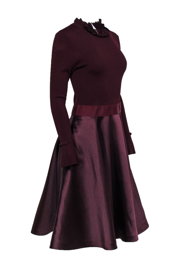 Current Boutique-Ted Baker - Maroon Long Sleeve Circle Skirt Dress Sz 6