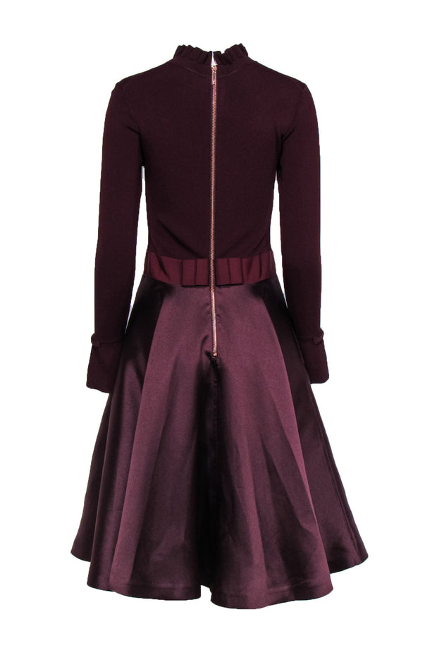 Current Boutique-Ted Baker - Maroon Long Sleeve Circle Skirt Dress Sz 6