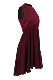 Current Boutique-Ted Baker - Maroon Sleeveless Mock Turtleneck High-Low Midi Dress Sz 2