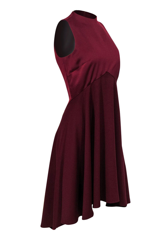 Current Boutique-Ted Baker - Maroon Sleeveless Mock Turtleneck High-Low Midi Dress Sz 2