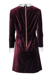 Current Boutique-Ted Baker - Maroon Velvet A-Line Dress w/ Jeweled Peter Pan Collar Sz 8