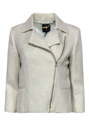 Current Boutique-Ted Baker - Mint Green & Gold Woven Tweed Moto Jacket Sz 6