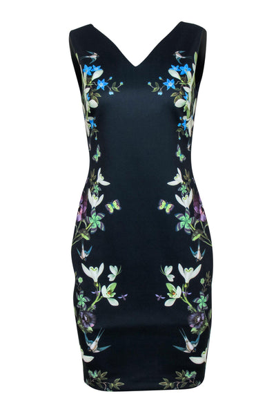 Current Boutique-Ted Baker - Navy Blue Fitted Floral Print Dress Sz 6