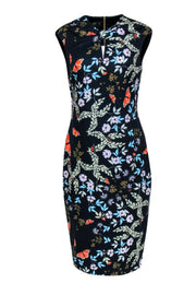 Current Boutique-Ted Baker - Navy Butterflies & Flower Print Gathered Neckline Midi Dress Sz 8