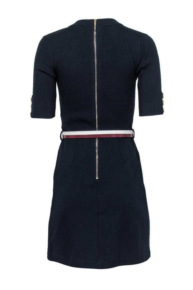 Current Boutique-Ted Baker - Navy Fit & Flare Dress w/ Ribbing & Belt Sz 2