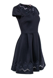 Current Boutique-Ted Baker - Navy Fit & Flared Dress w/ Embroidery Sz 4