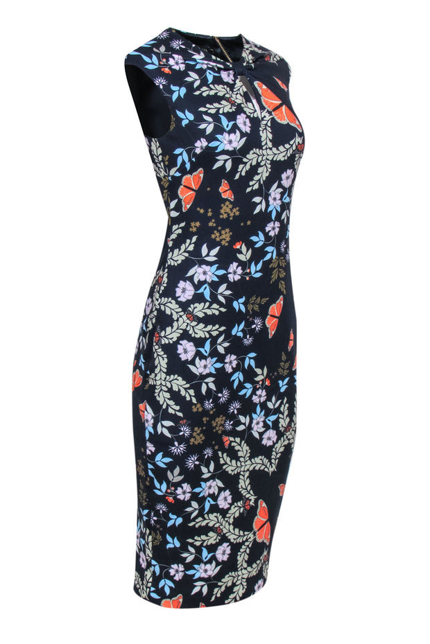 Current Boutique-Ted Baker - Navy Floral Print Sleeveless Dress Sz 4