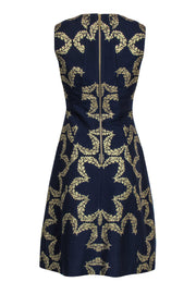 Current Boutique-Ted Baker - Navy & Gold Laurel Patterned A-Line Dress Sz 4