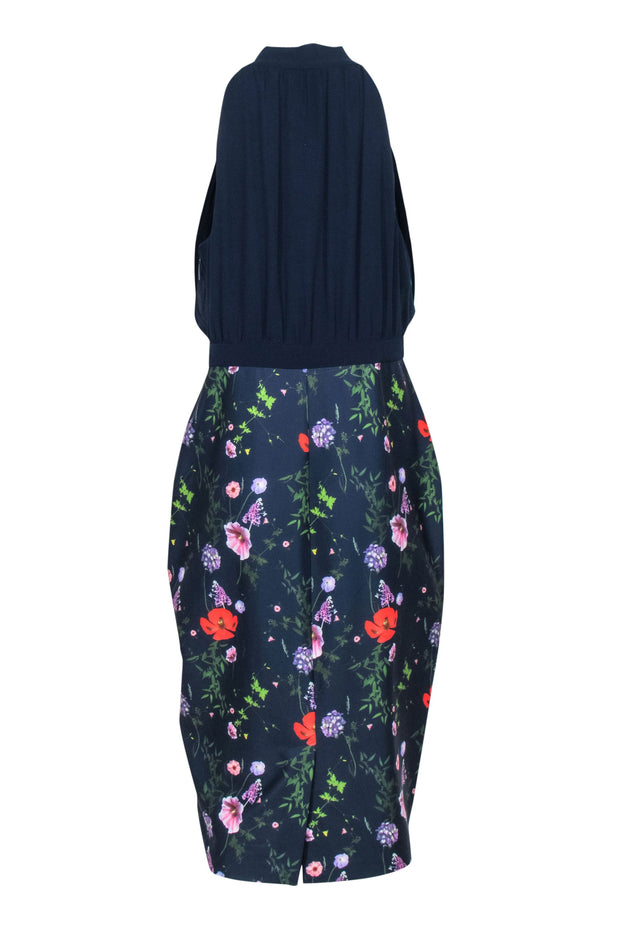 Current Boutique-Ted Baker - Navy Pleated Bodice w/ Floral Skirt Dress Sz 10