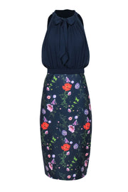 Current Boutique-Ted Baker - Navy Pleated Bodice w/ Floral Skirt Dress Sz 10