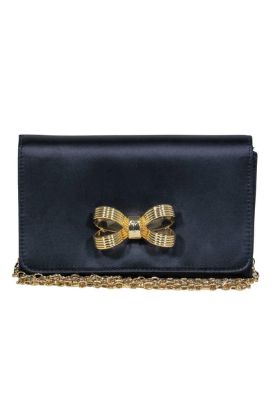 Current Boutique-Ted Baker - Navy Satin Gold Chain Crossbody w/ Bow Detail