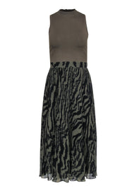 Current Boutique-Ted Baker - Olive Knit Top Midi Dress w/ Pleated Zebra Print Skirt Sz 4