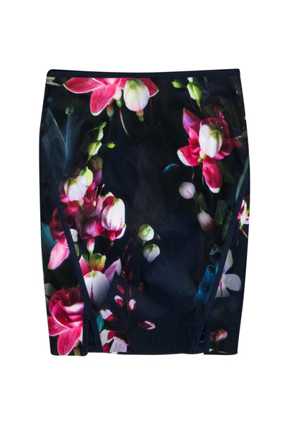 Current Boutique-Ted Baker - Pink & Purple Floral Print Pencil Skirt Sz 6