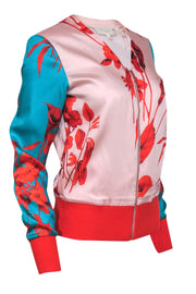 Current Boutique-Ted Baker - Pink, Red & Teal Floral Print Satin Track Jacket Sz 4