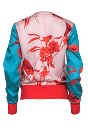 Current Boutique-Ted Baker - Pink, Red & Teal Floral Print Satin Track Jacket Sz 4