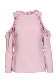 Current Boutique-Ted Baker - Pink Ruffle Cold Shoulder Long Sleeve Top Sz 6