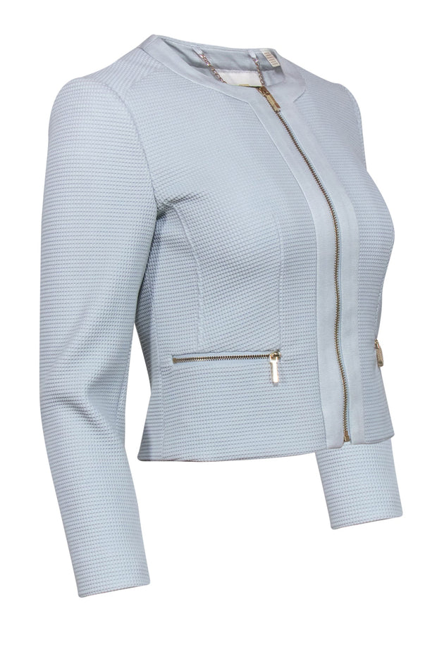 Current Boutique-Ted Baker - Powder Blue Grid Textured Zip-Up Jacket Sz 2