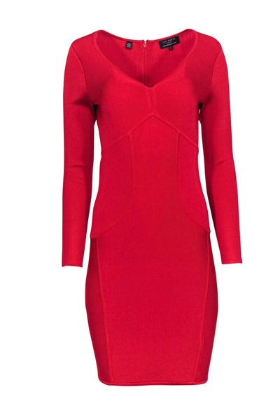 Current Boutique-Ted Baker - Red Knit Long Sleeve Bodycon Dress Sz 6