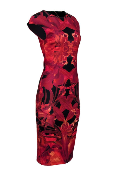 Current Boutique-Ted Baker - Red and Black Floral Print Cap Sleeve Dress Sz 2