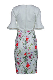 Current Boutique-Ted Baker - White Bell Sleeve Midi Dress w/ Floral Print Skirt Sz 4