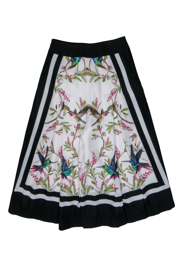 Current Boutique-Ted Baker - White & Black Hummingbird Print Pleated Cropped Culottes Sz 4