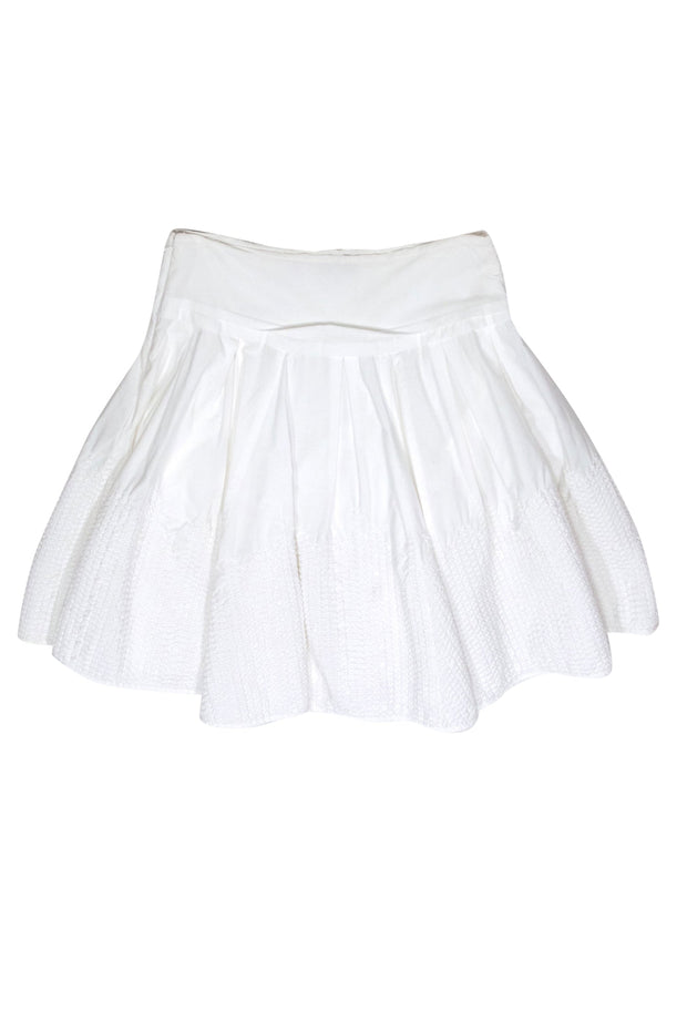 Current Boutique-Ted Baker - White Cotton Stitched Pleated Circle Skirt Sz 8