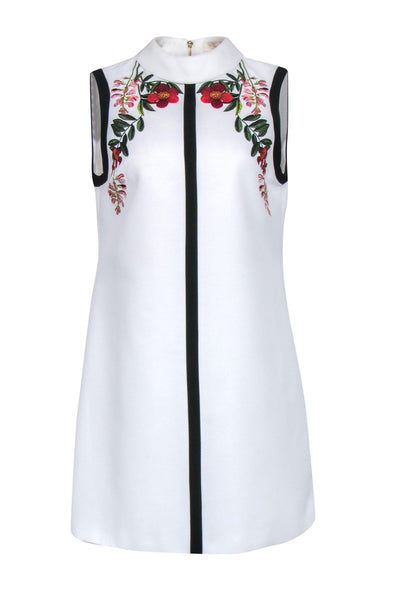 Current Boutique-Ted Baker - White Floral Embroidered Sleeveless “Aimmiid Kirtsenbosch” Shift Dress w/ Black Trim Sz 8