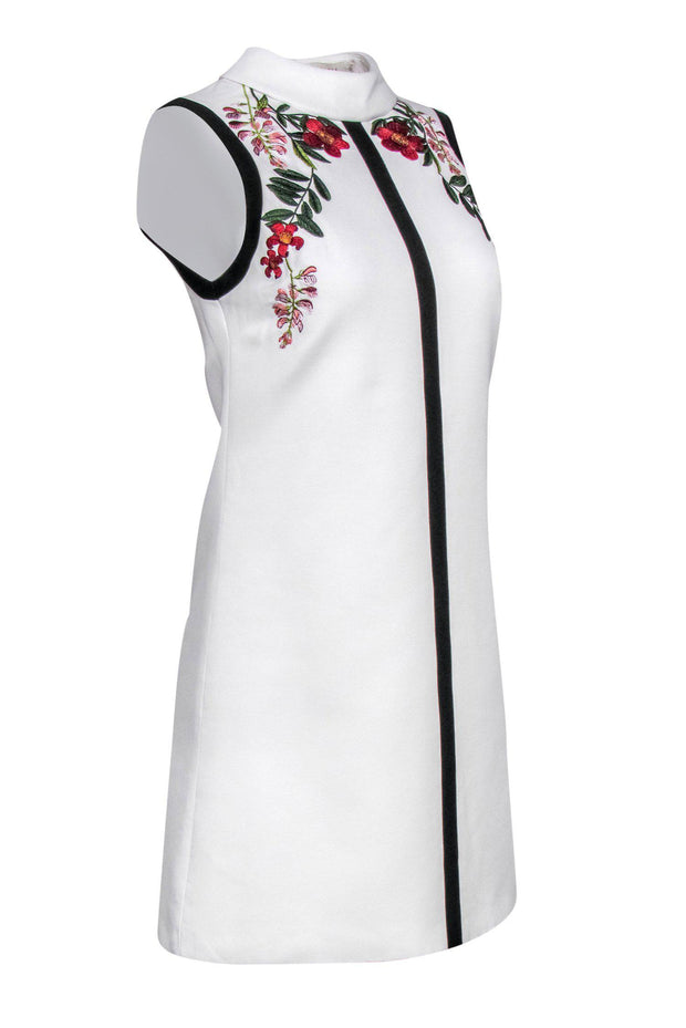 Current Boutique-Ted Baker - White Floral Embroidered Sleeveless Shift Dress w/ Black Trim Sz 2