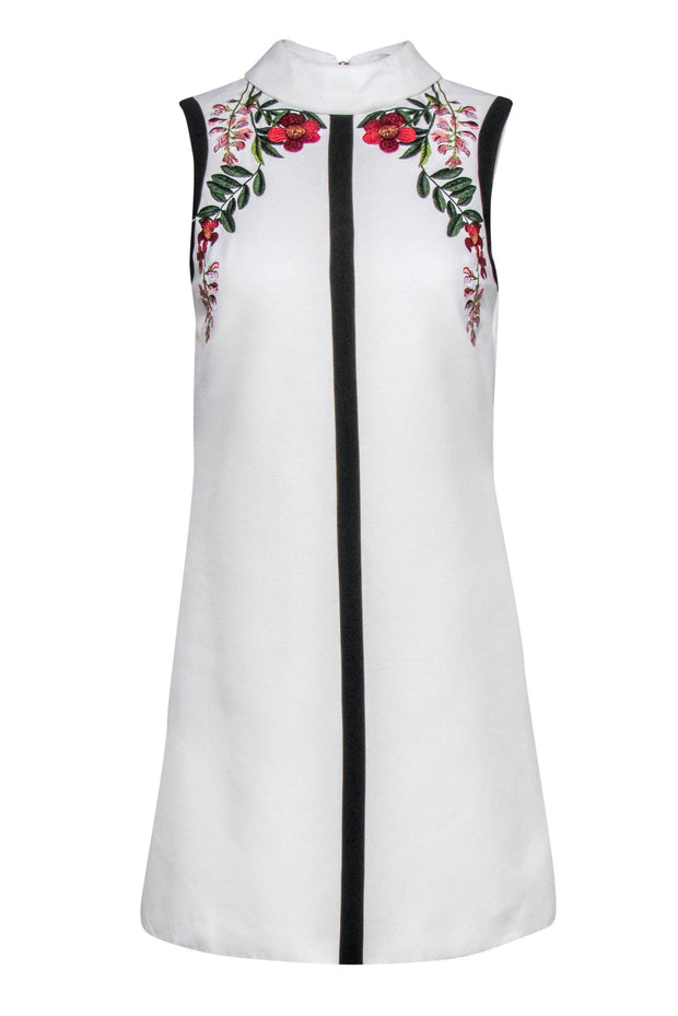 Current Boutique-Ted Baker - White Floral Embroidered Sleeveless Shift Dress w/ Black Trim Sz 2