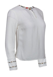 Current Boutique-Ted Baker - White Long Sleeve Blouse w/ Aztec Print Trim Sz 4